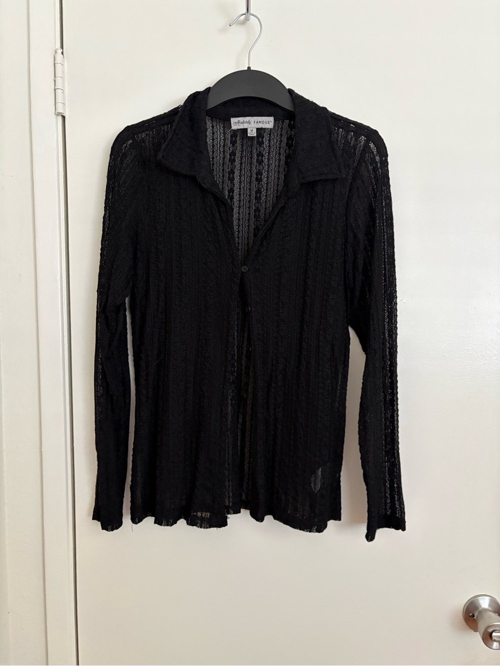 Absolutely Famous Black Sheer Knit Button Shirt